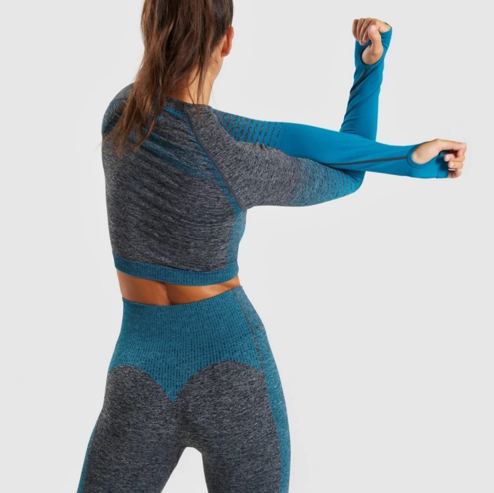 Gymshark Amplify set seamless dark grey and blue
